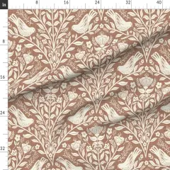 Various Fabrics by the Yard or Fat Quarter Whimsical Cottagecore Botanical Birds Crosshatch Floral Leaves Foliage Traditional Flowers Garden Brown Neutral Monochromatic Cozy Home Folk Custom Printed Fabric by Spoonflower