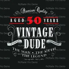 Vintage Dude 50th Birthday with Black Background Edible Icing Image for 1/4 sheet cake