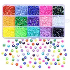 15000 Pieces Nail Art Rhinestones,15 Colors 3mm Flat-Bottomed Round Nail Rhinestones Glitter Crystal Gem Rhinestone,DIY Decoration Accessories