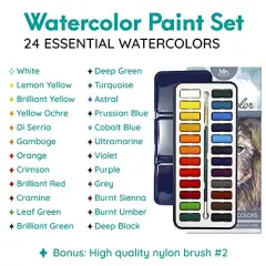 Watercolor Paint Essential Set - 24 Vibrant Colors - Lightweight and Portable - Perfect for Budding Hobbyists and Professional Artists - Paintbrush Included