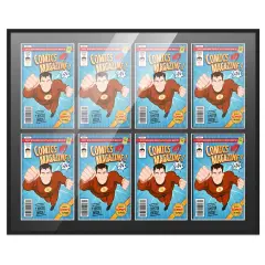Comic Book Frame with Mat for 8 Current Era Comics Published After 1985 - Black Wood Comic Frame With Black Mat for 6.875x10.5 Comics - 37.5x26.5 Frame Size
