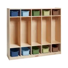 5-Section Coat Locker with 10 Scoop Front Storage Bins, Natural Earthtone
