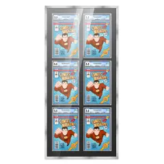 Comic Book Frame with Mat for 6 Graded Comics - Silver Wood Comic Frame With Black Mat for 8.125x13 Comics - 20.75x44.5 Frame Size