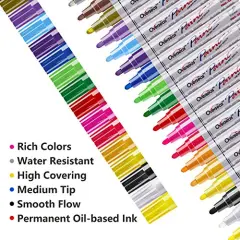 Paint Markers Paint Pens, Waterproof Quick Dry and Permanent, Work on Almost Anything, Oil-Based Paint Marker Pen for Rock Painting, Metal, Wood, Plastic, Canvas, Glass, Mugs, Craft - 18 colors