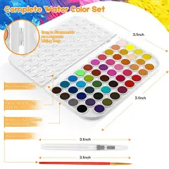48-Color Watercolors Cake & a Brush a Refillable Water Brush Pen, Portable Water Colors Paints Set for Kids Children Students Adults Beginner Artists Painting Supplies