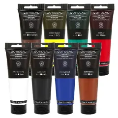 8 Primary ColorsCraft Acrylic Paint Set,（(120ml,4 oz) Rich Pigments Non-Toxic Washable, Professional Paint for Pouring on Canvas, Rocks, Ceramic, Fabric, Leather, Ideal for Artist, Adults