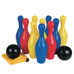 S&S Worldwide Big 10 Indoor & Outdoor Plastic Bowling Pin Set with 10 - 11.5" High Pins, 2 Balls and Storage Bag