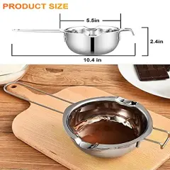 (18/8 Steel, 2 Cup Capacity, 480ML) Stainless Steel Double Boiler Pot for Melting Chocolate, Candy and Candle Making