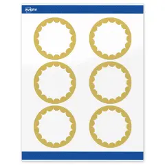 Avery Printable Round Labels, Gold Edge Dots, 3" Diameter, Glossy White Round Labels, Permanent, Laser/Inkjet, 60ct, Great for Product Labels