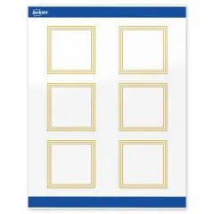 Avery Printable Square Labels, Gold Multi-Lined Border, 3" x 3", Glossy White Square Labels, Permanent, Laser/Inkjet, 60ct, Great for Product Labels