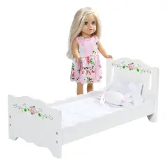 Badger Basket 18-inch Doll with Bed, Bedding Set and Free Personalization Kit - White/Rose