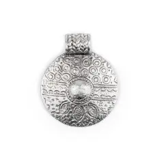 The Bead Chest Silver Tribal Shield Pendant (55x45mm)