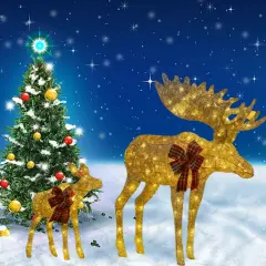 42 Inches and 22 Inches Champagne Cotton Thread Reindeer Set of Two Deer