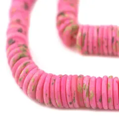 The Bead Chest 10mm Tourmaline Pink Bone Button Beads: Nepal Flat Round Disk Heishi Beads for DIY Necklace Jewelry Making