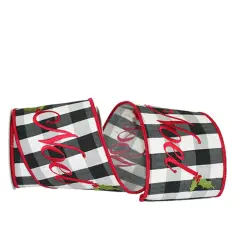 4" Noel Check Embroidery Ribbon: Black & White (5 Yards)