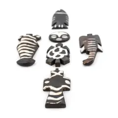 The Bead Chest 6 Pendant Bundle: Kenya Batik Bone African Black and White Handmade