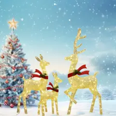 Sophisticated White Thread Lighted Deer Family Set for Holiday Decor 60"+48"+32"