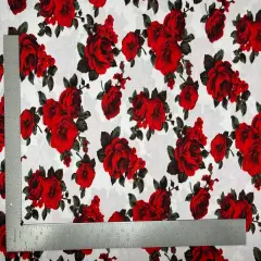 1 Yard ITY Knit Floral Print Fabric for Dresses and Apparel 58/60 Inches Width Off White Grey/Red