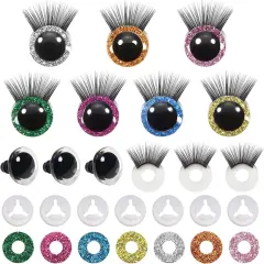 28pcs 18mm Safety Eyes Plastic Glitter Safety Eyes with Eyelashes and Washers