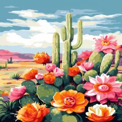 Diymood Paint by Numbers Kits for Adults Cactus, DIY Oil Painting Flower Acrylic Paint by Number for Adults Beginner with Brushes for Home Wall Decor 12x16 inch