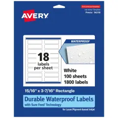 Avery Durable Waterproof Rectangle Labels with Sure Feed, 15/16" x 3-7/16"