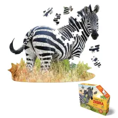 Madd Capp: I Am Lil' Zebra - 100 Piece Puzzle - Kids Animal-Shaped Jigsaw, 32x28" Assembled Size, Poster Reference, Edcuational Fun Fact Booklet