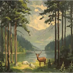 Paint by Numbers for Adults Beginner, Elk in Forest Acrylic Easy Paint by Numbers Kits Natural Landscape Craft Kits for Adults Suitable for Home Wall Decoration Flameless