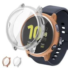 Insten 2-Pack Case Compatible with Samsung Active 2 40mm, Built in Screen Protector Soft TPU Bumper Cover, Full Around Coverage (Clear + Rose Gold)