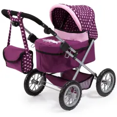 Bayer: Trendy Pram - Burgundy, Pink, Hearts - Includes Shoulder Bag, Fits Dolls Up to 18", Adjustable Handle, Kids Pretend Play, Shopping