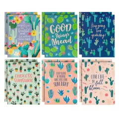 12 Pack Inspirational 2 Pocket Folders, Letter Size, 6 Decorative Motivational Designs for School, Home, Office, Women Girls (9.25x12 inch) - Succulent Cactus Multicolor