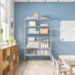 Seville Classics UltraDurable 6-Tier NSF Steel Shelving with Shelf Liners, 48" W x 18" D x 75.5" H Granite