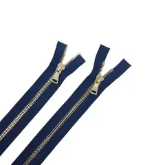 5MM Two Way Separating Open Bottom Zipper Navy Tape Brass Teeth 36"