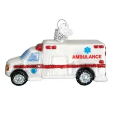 Old World Christmas 2.0 Inch Ambulance Christmas Tree Ornament , Christmas Decor Owc Ornament Paramedic White
