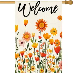 Fall Flowers Welcome House Flag 28x40 Inch Double Sided