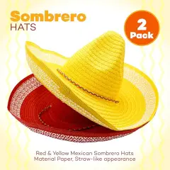 4E's Novelty 2 Pack Sombrero Hats for Cinco de Mayo Party Mexican Hats with Chinstrap Adult