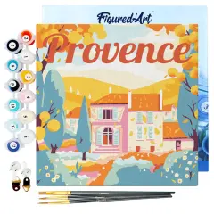 Figured'Art Mini Paint by Numbers Kit for Adults with Frame Travel Poster Provence Autumn Small format 8"x8" - Craft Art Painting DIY Canvas Already Stretched on a Wooden Frame
