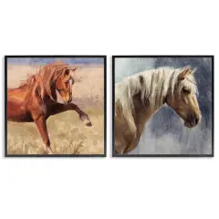 Stupell Industries Rustic Stallions Portraits 2pc Framed Giclee Wall Art Set Design by Nina Blue