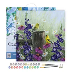 Figured'Art Paint by Numbers Kit for Adults with Frame Goldfinch Birds 16"x20" - Craft Art Painting DIY Kit Canvas Already Stretched on a Wooden Frame