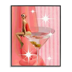 Stupell Industries Vintage Swimmer on Drink Framed Giclee Wall Art Design by Daphne Polselli