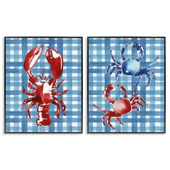 Stupell Industries Coastal Cuisines on Plaid 2pc Framed Giclee Wall Art Set Design by Mercedes Lopez Charro