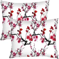 Cherry Blossom Throw Pillow Cover Queen Size Set of 2 Japanese Flowers Blossoms Spring Floral Lumbar Pillow Case Soft Standard Pillow Cases with Zipper Soft Decorative Cushion Covers,20"x30",White
