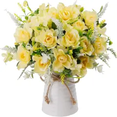 Artificial Flowers with Vase Fake Silk Flowers in Vase Gardenia Flowers Decoration for Home Table Office Party (Champagne)