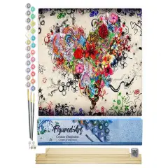 Figured'Art Paint by Numbers Kit for Adults Love Flowers 16"x20" - Craft Art Painting Rolled Canvas with DIY wooden frame