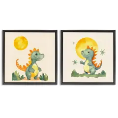 Stupell Industries Happy Dinos & Moon 2pc Floater Framed Canvas Wall Art Set Design by Andrea Haase 