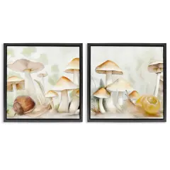 Stupell Industries Snail Crawl by Mushrooms 2pc Floater Framed Canvas Wall Art Set Design by Kim Allen