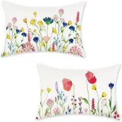 Spring Lumbar Pillow Covers 12x20 Floral Flowers Decorations Farmhouse Colorful Outdoor Living Room Cushion Case for Sofa Couch Home Bed Pack of 2