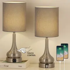 Bedroom Touch Bedside Lamps Set of 2 Table Lamp with Dual USB and AC Outlet Gary
