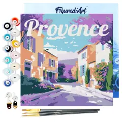 Figured'Art Mini Paint by Numbers Kit for Adults with Frame Travel Poster Provence Spring Small format 8"x8" - Craft Art Painting DIY Canvas Already Stretched on a Wooden Frame