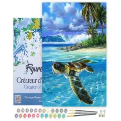 Figured'Art Paint by Numbers for Adults with Frame Relaxing Turtle 16"x20" - Craft Art Painting DIY Kit Canvas Already Stretched on a Wooden Frame