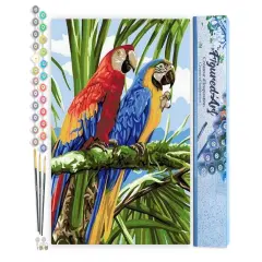 Figured'Art Paint by Numbers for Adults Parrots in the Tropics 16"x20" - Craft Art Painting DIY Kit Rolled Canvas without frame
